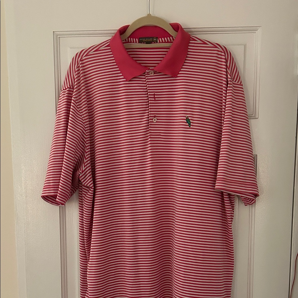 Peter Millar Red and White Striped Polo Shirt